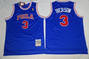Maillot De Basket Philadelphia 76ers Allen Iverson 3 Engrener Retro Bleu